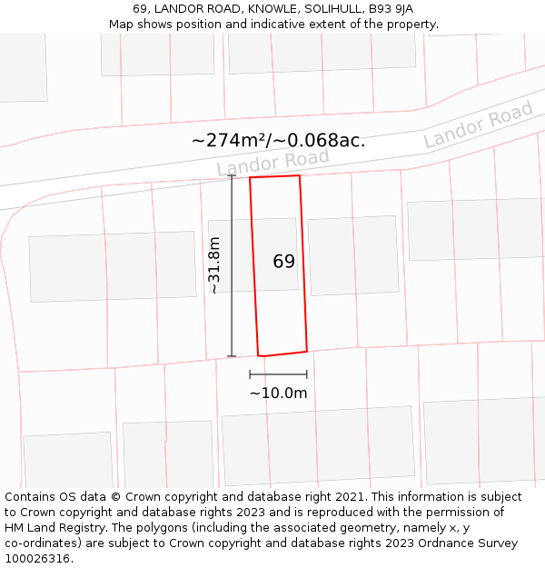 69, LANDOR ROAD, KNOWLE, SOLIHULL, B93 9JA: Plot and title map