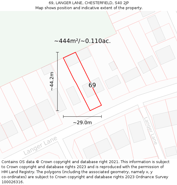 69, LANGER LANE, CHESTERFIELD, S40 2JP: Plot and title map