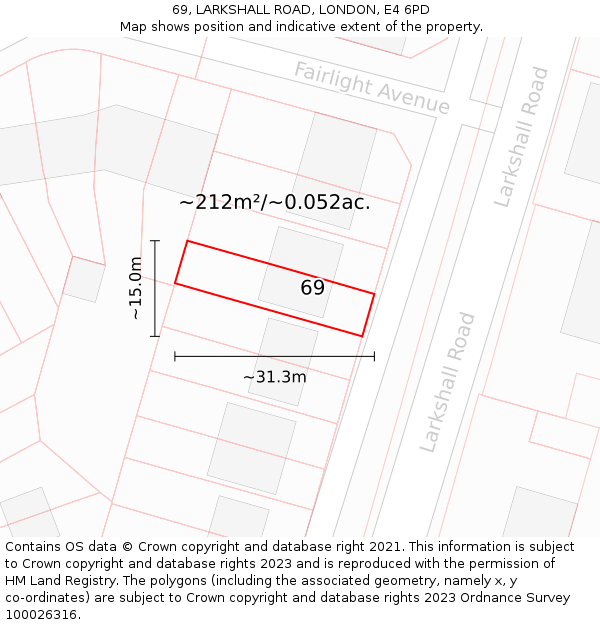 69, LARKSHALL ROAD, LONDON, E4 6PD: Plot and title map