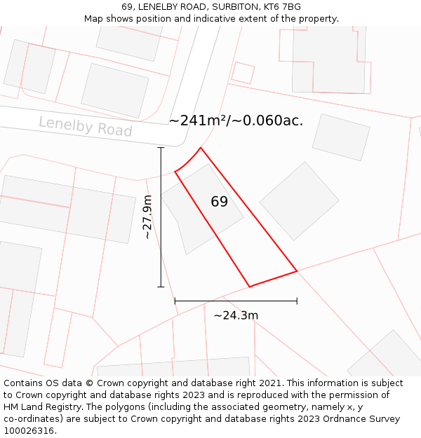 69, LENELBY ROAD, SURBITON, KT6 7BG: Plot and title map
