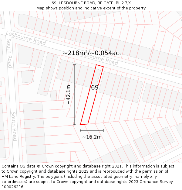 69, LESBOURNE ROAD, REIGATE, RH2 7JX: Plot and title map
