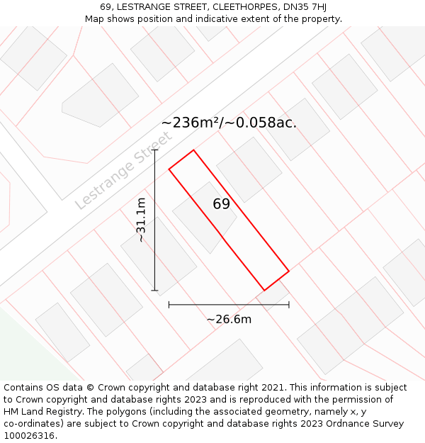 69, LESTRANGE STREET, CLEETHORPES, DN35 7HJ: Plot and title map