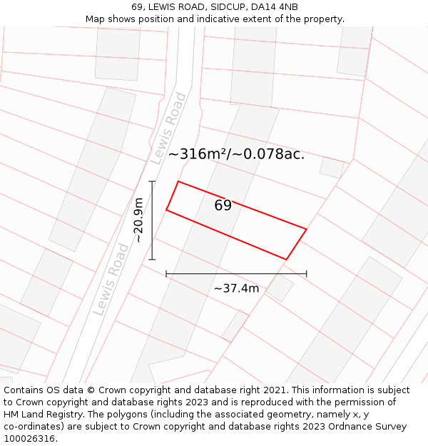 69, LEWIS ROAD, SIDCUP, DA14 4NB: Plot and title map
