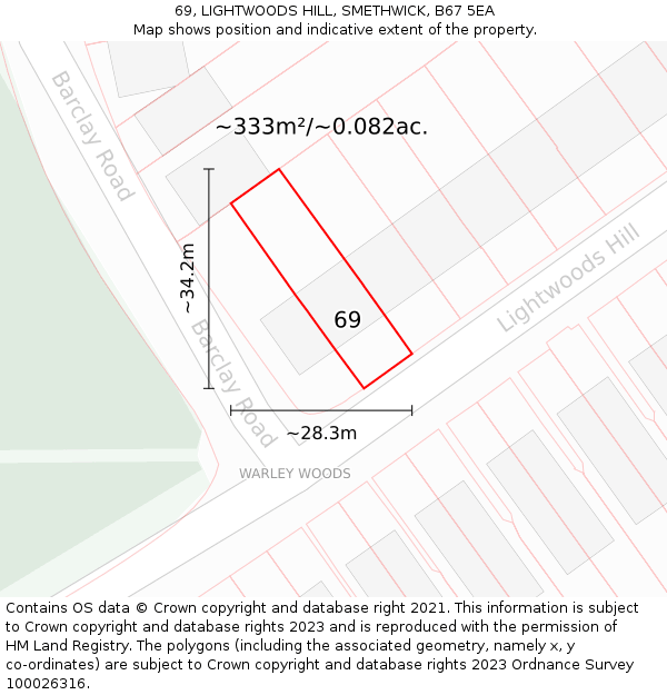 69, LIGHTWOODS HILL, SMETHWICK, B67 5EA: Plot and title map
