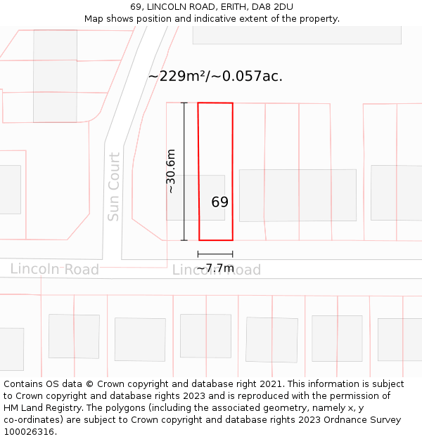 69, LINCOLN ROAD, ERITH, DA8 2DU: Plot and title map
