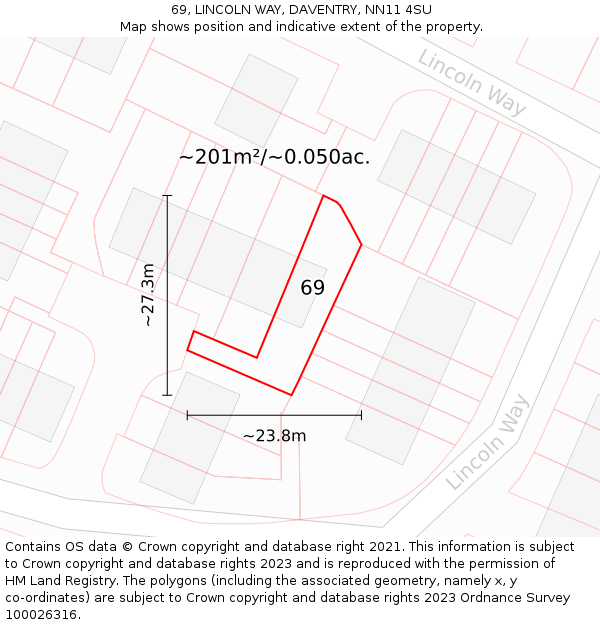 69, LINCOLN WAY, DAVENTRY, NN11 4SU: Plot and title map