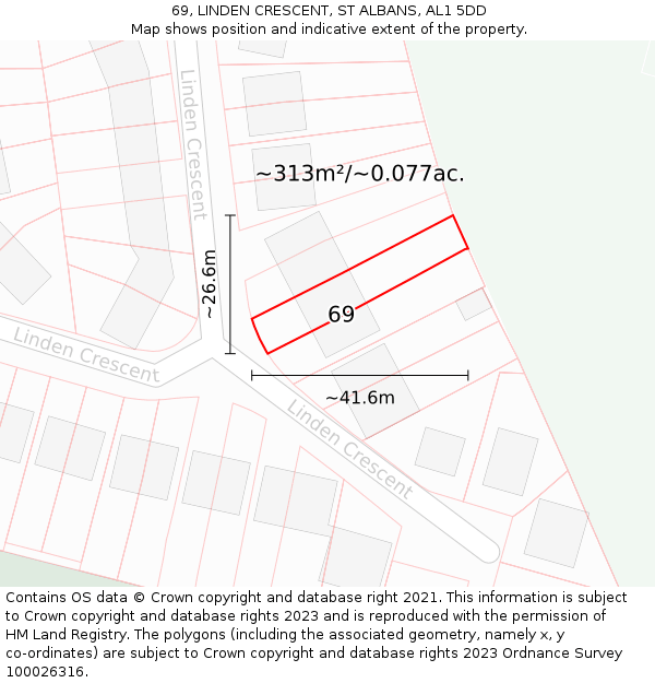 69, LINDEN CRESCENT, ST ALBANS, AL1 5DD: Plot and title map