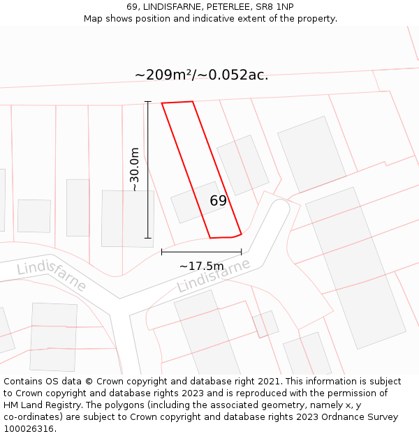 69, LINDISFARNE, PETERLEE, SR8 1NP: Plot and title map
