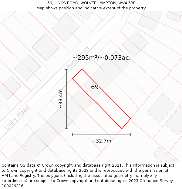 69, LINKS ROAD, WOLVERHAMPTON, WV4 5RF: Plot and title map