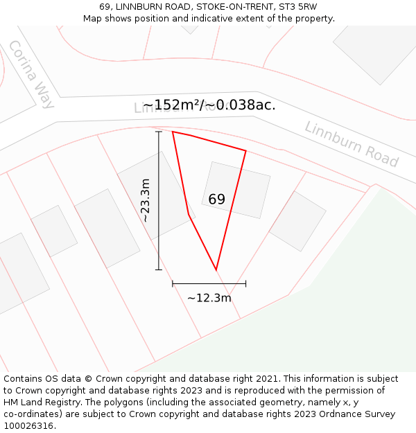 69, LINNBURN ROAD, STOKE-ON-TRENT, ST3 5RW: Plot and title map