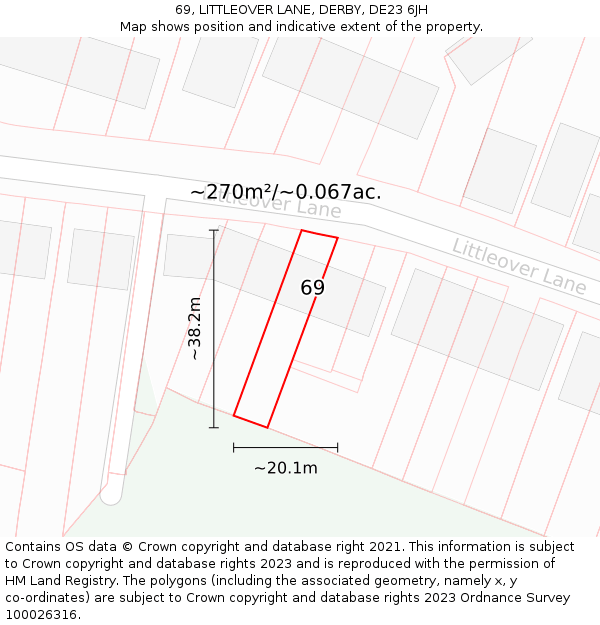 69, LITTLEOVER LANE, DERBY, DE23 6JH: Plot and title map