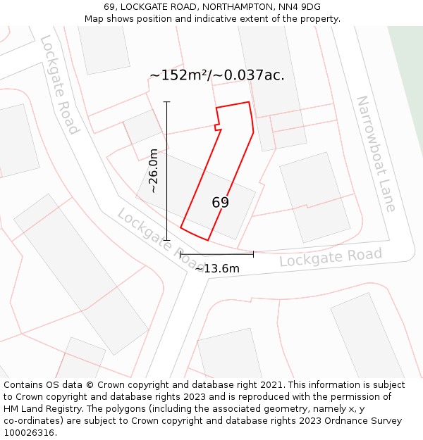 69, LOCKGATE ROAD, NORTHAMPTON, NN4 9DG: Plot and title map