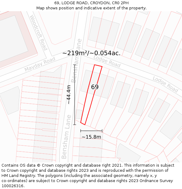 69, LODGE ROAD, CROYDON, CR0 2PH: Plot and title map