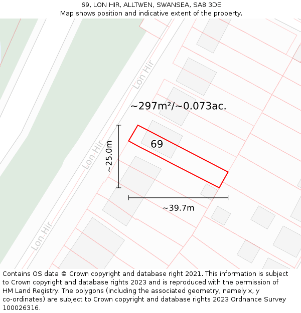 69, LON HIR, ALLTWEN, SWANSEA, SA8 3DE: Plot and title map