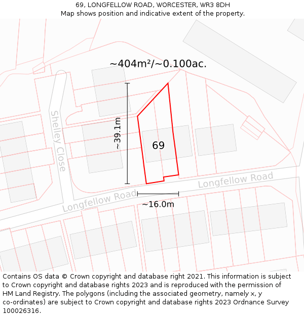 69, LONGFELLOW ROAD, WORCESTER, WR3 8DH: Plot and title map
