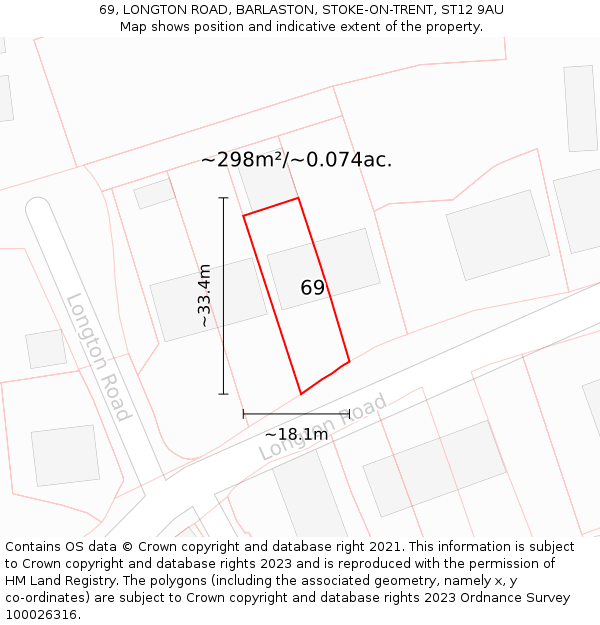 69, LONGTON ROAD, BARLASTON, STOKE-ON-TRENT, ST12 9AU: Plot and title map