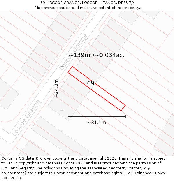 69, LOSCOE GRANGE, LOSCOE, HEANOR, DE75 7JY: Plot and title map