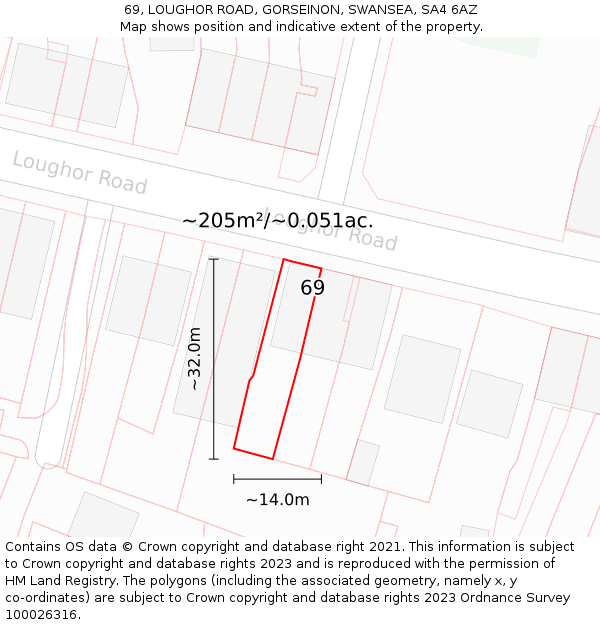 69, LOUGHOR ROAD, GORSEINON, SWANSEA, SA4 6AZ: Plot and title map