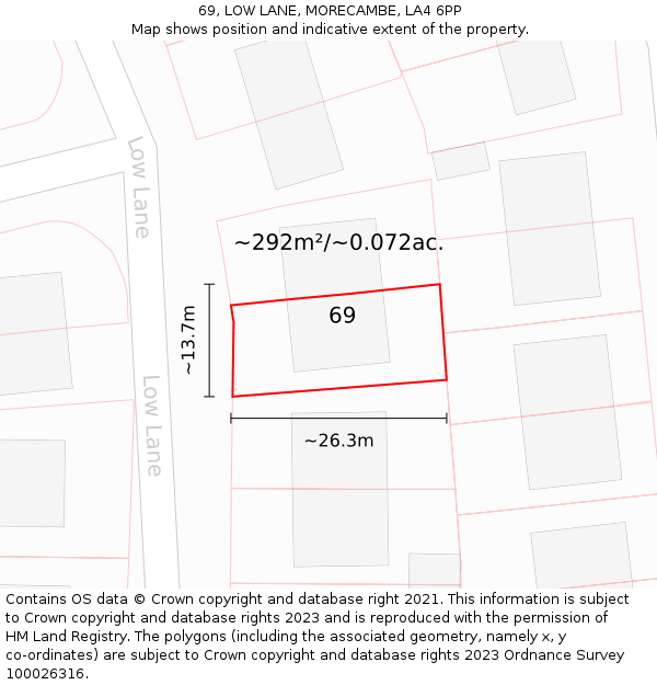 69, LOW LANE, MORECAMBE, LA4 6PP: Plot and title map