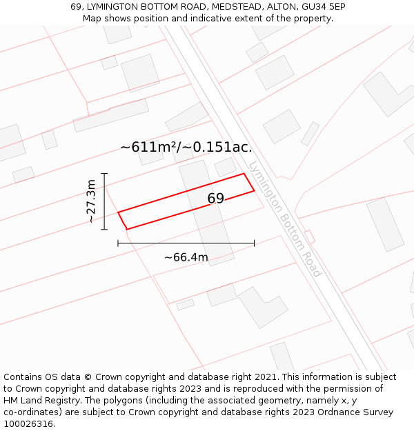 69, LYMINGTON BOTTOM ROAD, MEDSTEAD, ALTON, GU34 5EP: Plot and title map