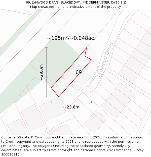 69, LYNWOOD DRIVE, BLAKEDOWN, KIDDERMINSTER, DY10 3JZ: Plot and title map