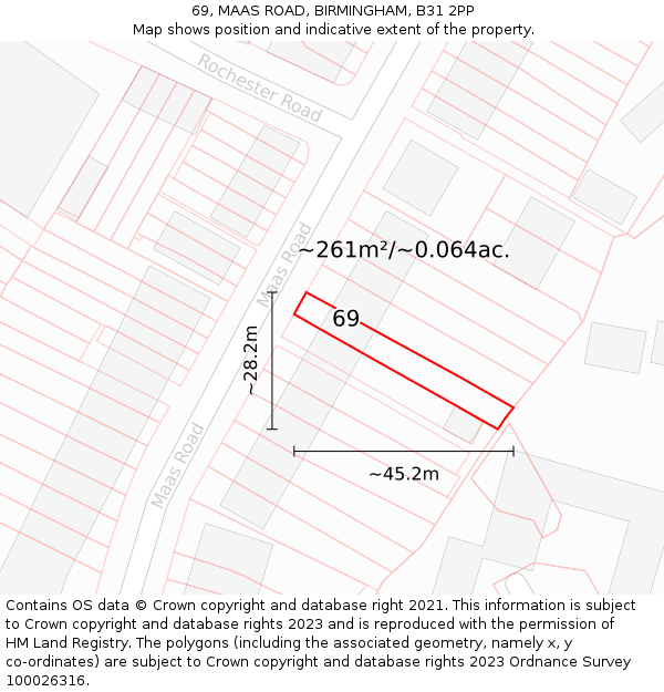 69, MAAS ROAD, BIRMINGHAM, B31 2PP: Plot and title map