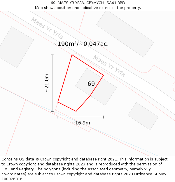 69, MAES YR YRFA, CRYMYCH, SA41 3RD: Plot and title map