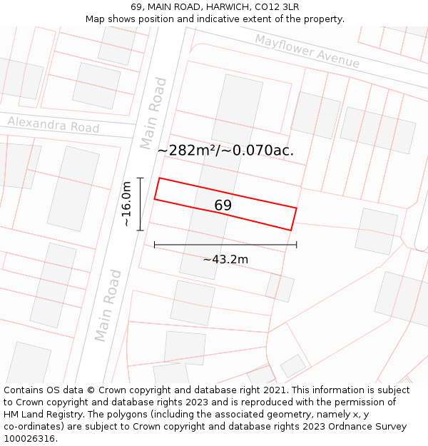 69, MAIN ROAD, HARWICH, CO12 3LR: Plot and title map