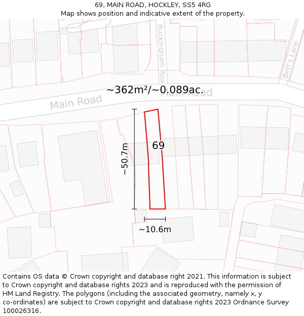 69, MAIN ROAD, HOCKLEY, SS5 4RG: Plot and title map