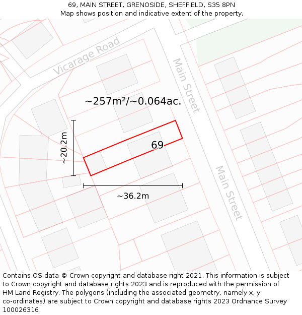 69, MAIN STREET, GRENOSIDE, SHEFFIELD, S35 8PN: Plot and title map