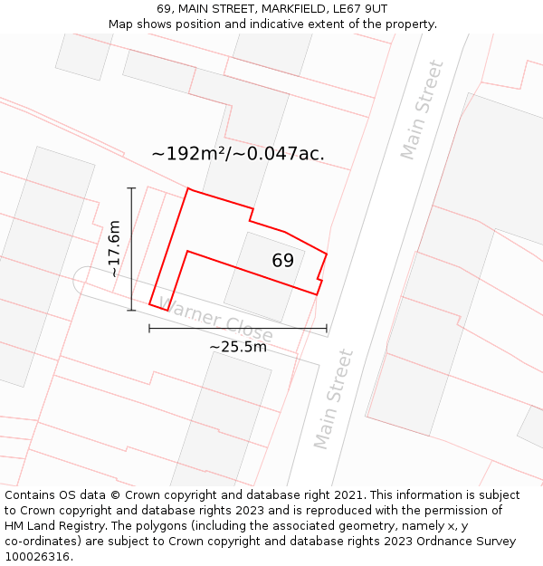 69, MAIN STREET, MARKFIELD, LE67 9UT: Plot and title map