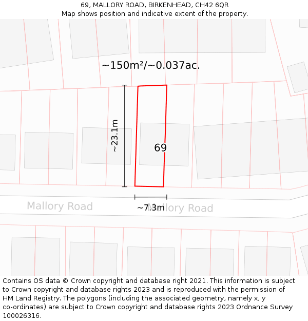 69, MALLORY ROAD, BIRKENHEAD, CH42 6QR: Plot and title map