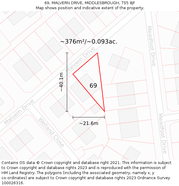 69, MALVERN DRIVE, MIDDLESBROUGH, TS5 8JF: Plot and title map