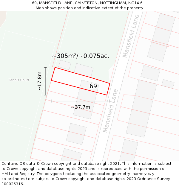69, MANSFIELD LANE, CALVERTON, NOTTINGHAM, NG14 6HL: Plot and title map