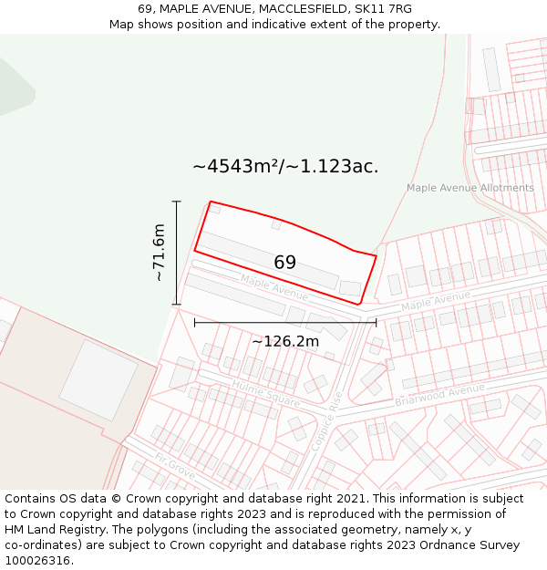 69, MAPLE AVENUE, MACCLESFIELD, SK11 7RG: Plot and title map