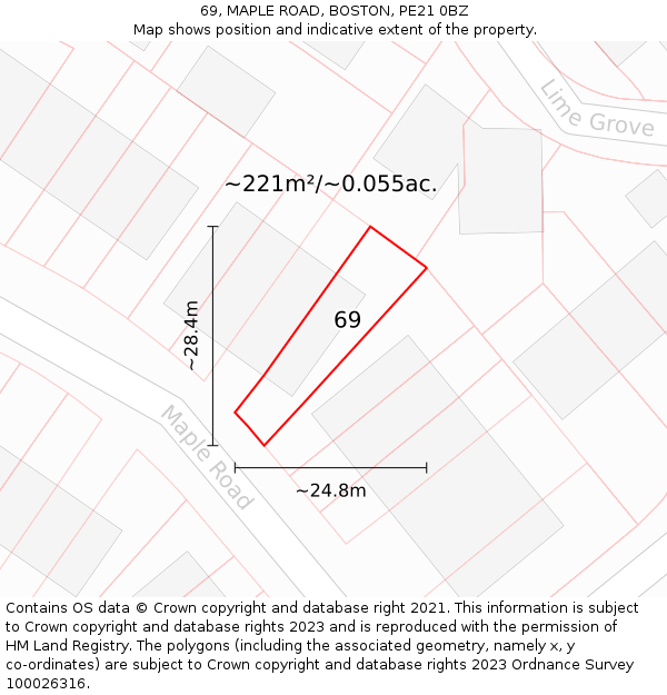 69, MAPLE ROAD, BOSTON, PE21 0BZ: Plot and title map