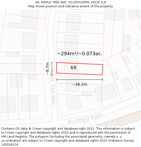 69, MAPLE TREE WAY, SCUNTHORPE, DN16 1LR: Plot and title map