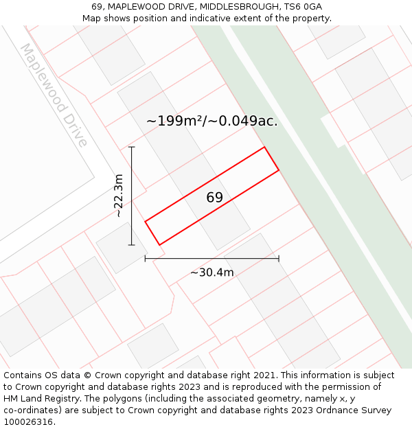 69, MAPLEWOOD DRIVE, MIDDLESBROUGH, TS6 0GA: Plot and title map