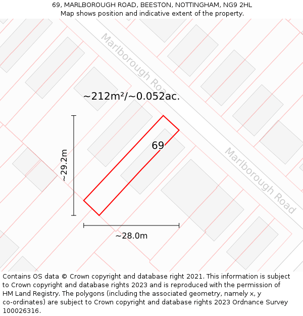 69, MARLBOROUGH ROAD, BEESTON, NOTTINGHAM, NG9 2HL: Plot and title map