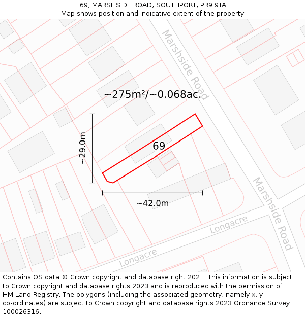 69, MARSHSIDE ROAD, SOUTHPORT, PR9 9TA: Plot and title map