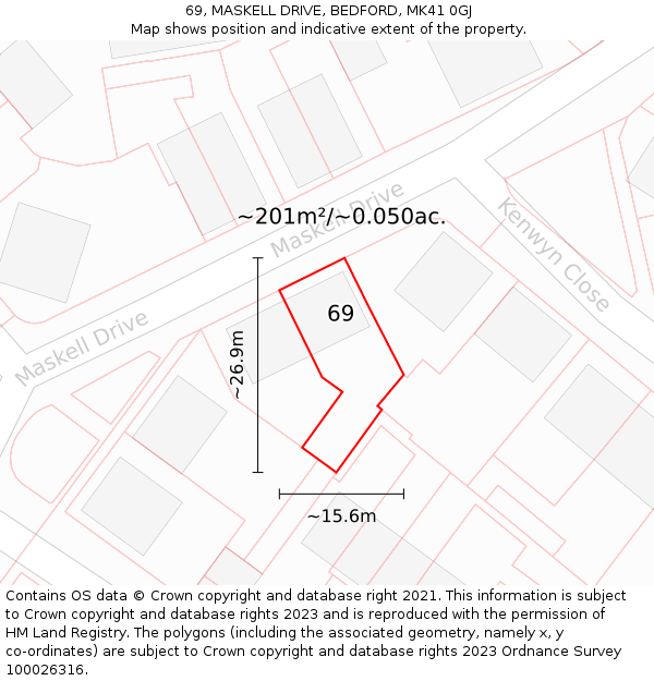 69, MASKELL DRIVE, BEDFORD, MK41 0GJ: Plot and title map