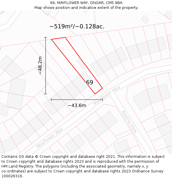69, MAYFLOWER WAY, ONGAR, CM5 9BA: Plot and title map