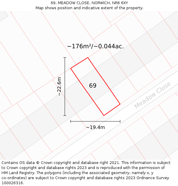 69, MEADOW CLOSE, NORWICH, NR6 6XY: Plot and title map