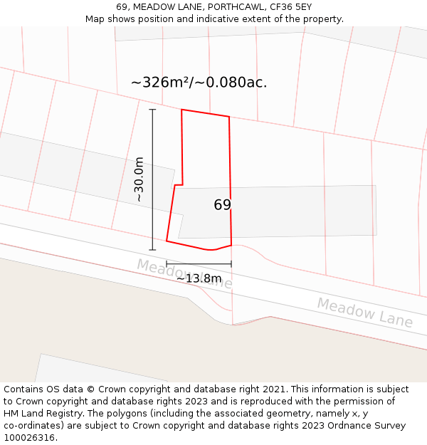 69, MEADOW LANE, PORTHCAWL, CF36 5EY: Plot and title map