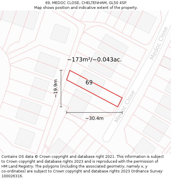 69, MEDOC CLOSE, CHELTENHAM, GL50 4SP: Plot and title map