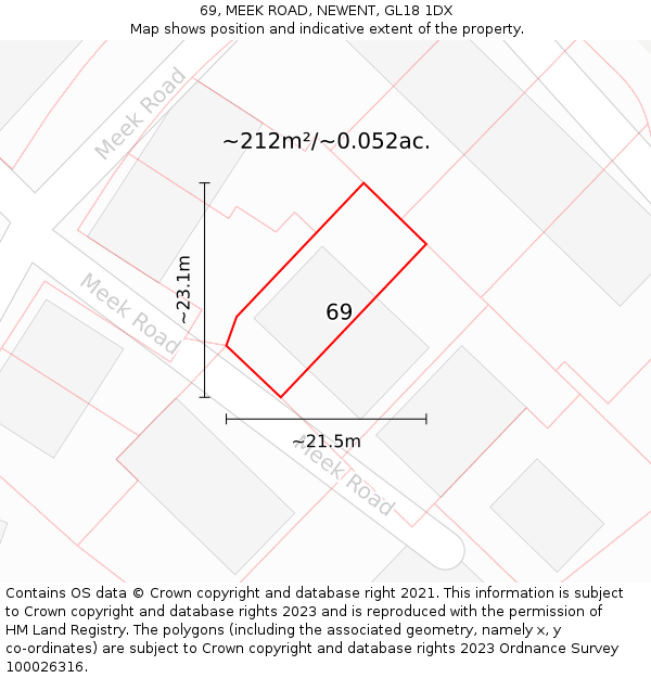 69, MEEK ROAD, NEWENT, GL18 1DX: Plot and title map