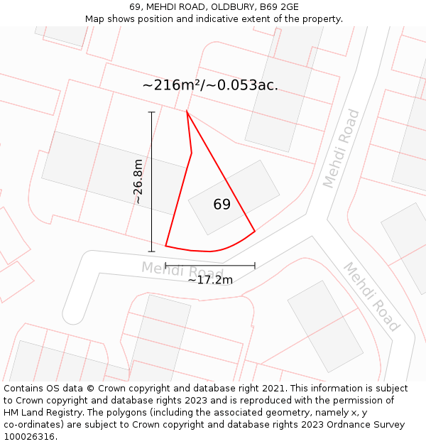 69, MEHDI ROAD, OLDBURY, B69 2GE: Plot and title map