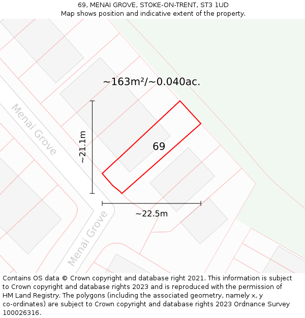 69, MENAI GROVE, STOKE-ON-TRENT, ST3 1UD: Plot and title map