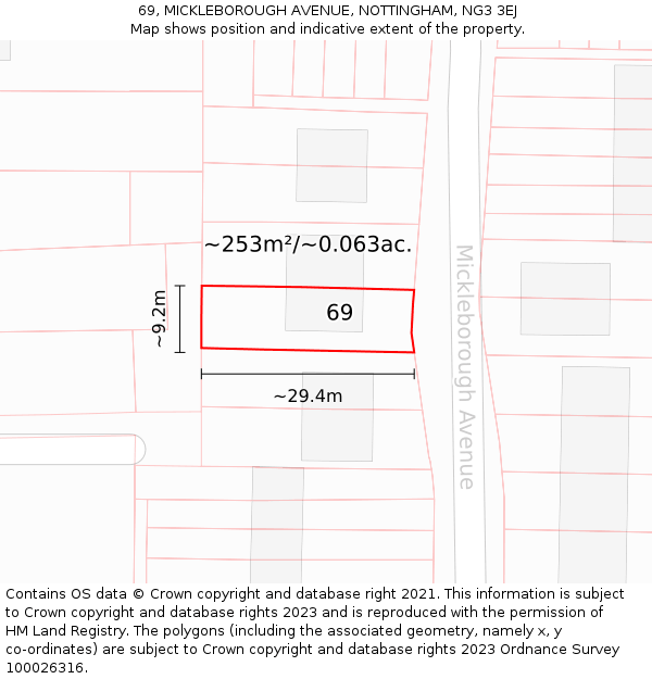 69, MICKLEBOROUGH AVENUE, NOTTINGHAM, NG3 3EJ: Plot and title map