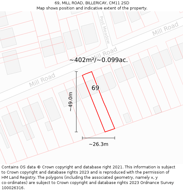 69, MILL ROAD, BILLERICAY, CM11 2SD: Plot and title map